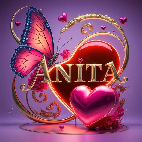 Anita Name, Logo Gallery, Red Butterfly, 3d Artwork, Decorative Elements, Art 3d, 3d Render, Purple Hues, Small Heart