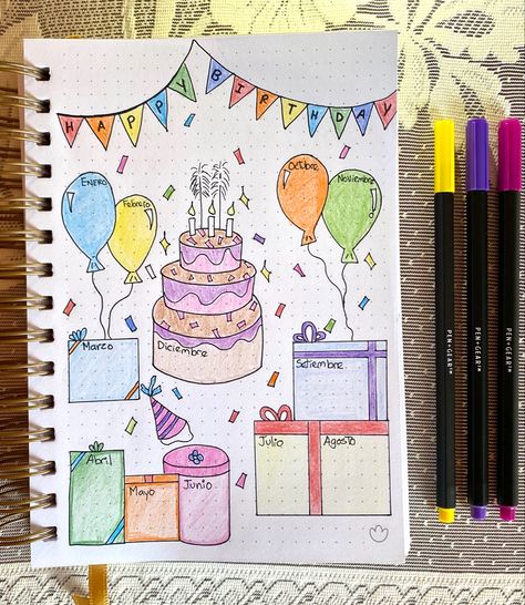 Birthday Month Bujo Theme, Birthday Page Bullet Journal, Birthday Journal Ideas, Bullet Journal Birthday Tracker, Birthday Bullet Journal, Boulet Journal, April Bullet Journal, March Bullet Journal, Bullet Journal Page