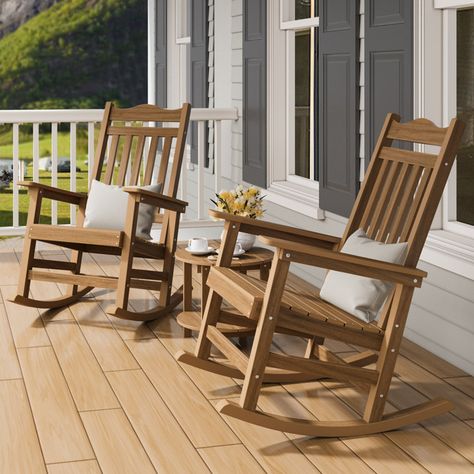 Leiser Plastic Rocking Adirondack Chair Set Porch With Rocking Chairs Decor, Front Porch With Rocking Chairs, Front Porch Rocking Chairs, Porch Rocking Chair, Adirondack Rocking Chair, Senior Housing, Rocking Chair Porch, Wood Rocking Chair, Rocking Chair Set