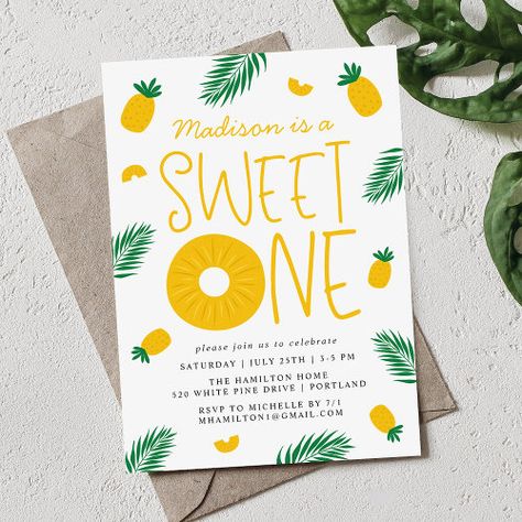 Sweet One Pineapple 1St Birthday Party Invitation #zazzle #weddinginvitations #birthdayinvitations #babyshowerinvitations #zazzleinvitations #monogram #businesscards #graduation #homedecor Sweet One Birthday Theme, Pineapple Ring, Pineapple Birthday Party, Summer Birthday Invitations, Pineapple Birthday, 1st Birthday Party Invitations, 2nd Birthday Party, Pineapple Slices, 2nd Birthday Invitations