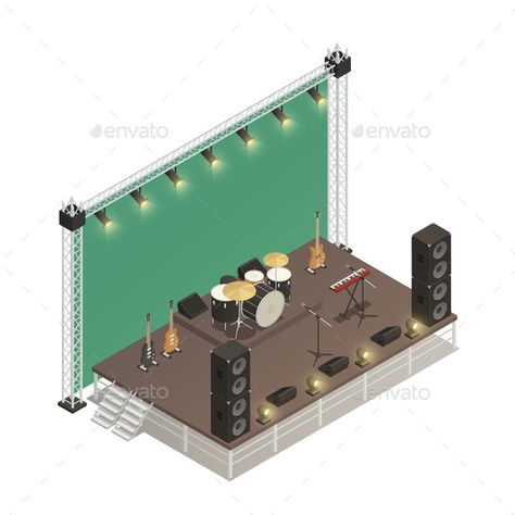 Stage Isometric Vector Illustration - Miscellaneous #Vectors Stage Illustration, Small Stage, Lighting Truss, Stand Feria, Presentation Board Design, Concert Stage Design, Outdoor Stage, Stage Set Design, Event Stage