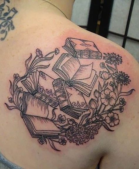 210+ Book Tattoo Designs For Literature Lovers (2023) - TattoosBoyGirl Open Book Tattoo, Writer Tattoo, Lotusblume Tattoo, Books And Flowers, Bookish Tattoos, Literary Tattoos, Tattoos For Lovers, Tattoo Design Book, Book Tattoo