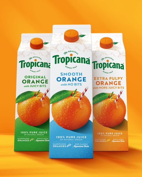 Tropicana Redesign – Packaging Of The World Orange Juice Brands, Sauce For Rice, Juice Branding, Juice Packaging, New Identity, Beer Packaging, Orange Juice, Brand Packaging, Photography Products