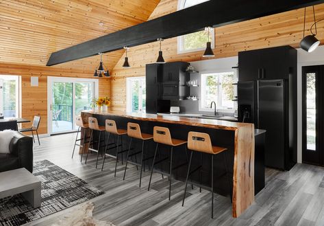 Barndominium Inside, Atv Track, Modern Cabin Kitchen, Two Bedroom Cabin, Modern Cabin Design, Modern Cabin Interior, Modern Log Cabin, Camp Cabin, Chicago Interiors