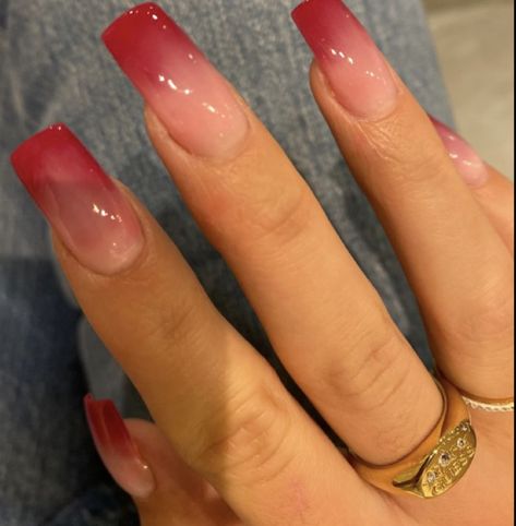 Colour Ombre Nails Acrylic, Square Gradient Nails, Red Ombre Square Nails, Peachy Ombre Nails, Red Ombré Acrylic Nails, Red Ombre Tip Nails, Nails Gradient Ombre, Ombre Nail Ideas Short, Ombré Nails Color