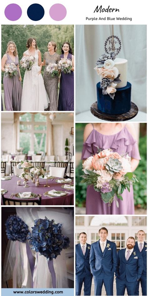 Wedding Themes Lavender, Navy And Lilac Wedding, Purple And Navy Blue Wedding, Blue And Purple Wedding Ideas, Navy And Lavender Wedding, Color Combos Purple, Lavanda Wedding, Purple Spring Wedding, Navy Wedding Decorations