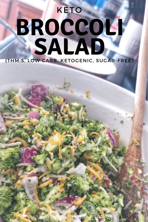 Keto Broccoli Salad (THM:S, Low Carb, Ketogenic) Thm Broccoli Salad, Thm Salads, Bacon Mayo, Keto Broccoli Salad, Broccoli Healthy, Broccoli Salad With Bacon, Salad Broccoli, Monkfruit Sweetener, Keto Approved Foods