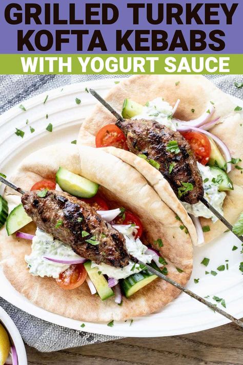 Turkey Gyro Recipe, Turkey Kofta, Turkey Kabobs, Grill Dinner, Cucumber Sauce, Gyro Recipe, Kofta Recipe, Pita Pockets, Grilled Turkey