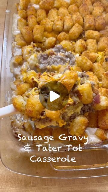 Amy Ivey on Instagram: "Sausage Gravy & Tater Tot Casserole great for Breakfast or Breakfast Dinner! To a 9X13 greased baking dish, add 2 cups Sausage Gravy to the bottom of your baking dish. Layer on top of the Sausage Gravy 6 Soft Scrambled Eggs, 1 Pound Cooked Breakfast Sausage Mild or Hot, 1/2 Cup Bacon Bits, 1 Cup Shredded Sharp Cheddar Cheese. Line Tater Tots in Rows on top of the Shredded Cheese. Sprinkle your favorite seasoning on top of Tater Tots. I like Slap Your Mama. Bake uncovered at 375 for 30-35 minutes.   #tatertot #tatertotcasserole #sausagegravy #breakfastcasserole #dinnerrecipe #oreida" Egg Tater Tot Casserole, Tator Tot Breakfast, Sausage Gravy Casserole, Soft Scrambled Eggs, Corn Cream, Tater Tot Breakfast Casserole, Tater Tot Breakfast, Best Sausage, Tot Casserole