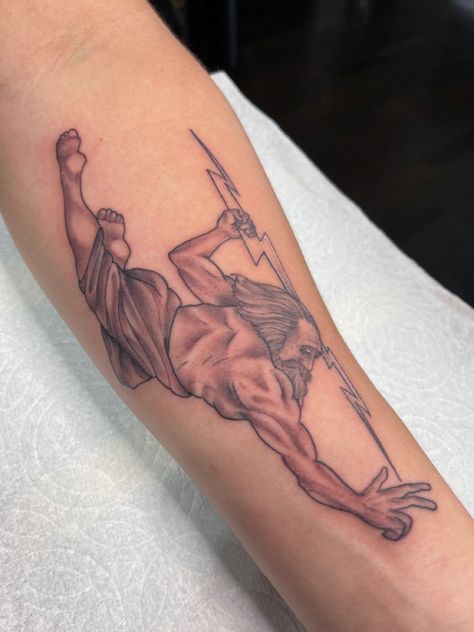 Zeus throwing lightning on left forearm Zeus Lightning Bolt Tattoo, Zeus Lightning Bolt, Personal Tattoos, Zeus Lightning, Lightning Bolt Tattoo, Lightning Tattoo, Bolt Tattoo, Zeus Tattoo, Greek Style