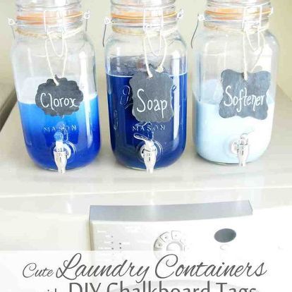 ขวดโหล Mason Jar, Laundry Soap Container, Organized Laundry, Laundry Room Hacks, Chalkboard Tags, Laundry Room Diy, Diy Chalkboard, Diy Laundry, Small Laundry