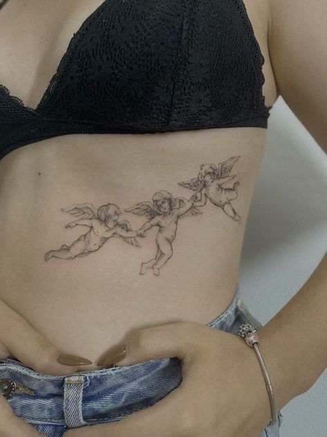 Cherub Tattoo Designs, Cupid Tattoo, Backpiece Tattoo, Cherub Tattoo, Dope Tattoos For Women, Red Tattoos, Stomach Tattoos, Discreet Tattoos, Dainty Tattoos