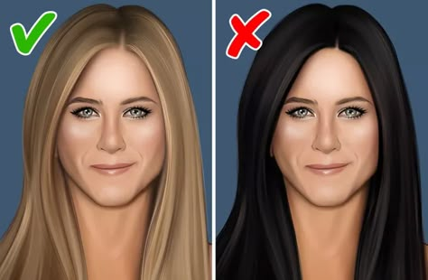 How to Match Hair Color With Skin Tone and Eye Color / 5-Minute Crafts Dark Hair Color Pale Skin, Blue Eyes Cool Skin Tone Best Hair, Green Eye Fair Skin Hair Color, Dark Hair For Fair Skin And Blue Eyes, Red Skin Tone Hair Color, Make Up For Brown Hair Blue Eyes, Hair Styles For Pale Skin, Blonde Hair And Olive Skin, Hair Colors For Olive Toned Skin