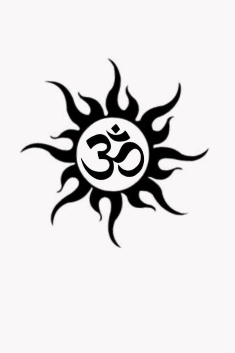 Sun With Om Tattoo Design, Sun And Om Tattoo Designs, Om Symbol Tattoo Design, Om Sun Tattoo, Bhakti Tattoo, Om Tattoo Drawing, Sun With Om Tattoo, Om Design Om Symbol Art, Ohm Tattoo For Men