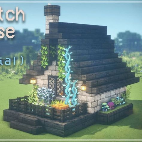 If you are a beginner, the cute fairy witch tiny house is for you. The platform and roof are made of dark oak stairs with the familiar inverted V shape, with a chimney above it. Walls are made of stone brick blocks, with windows to let sunlight. Fairy Minecraft House, Witch Minecraft, Fairy Minecraft, Minecraft House Ideas, Fairy Witch, Tiny Fairy, Oak Stairs, Cool Minecraft Houses, Dark House