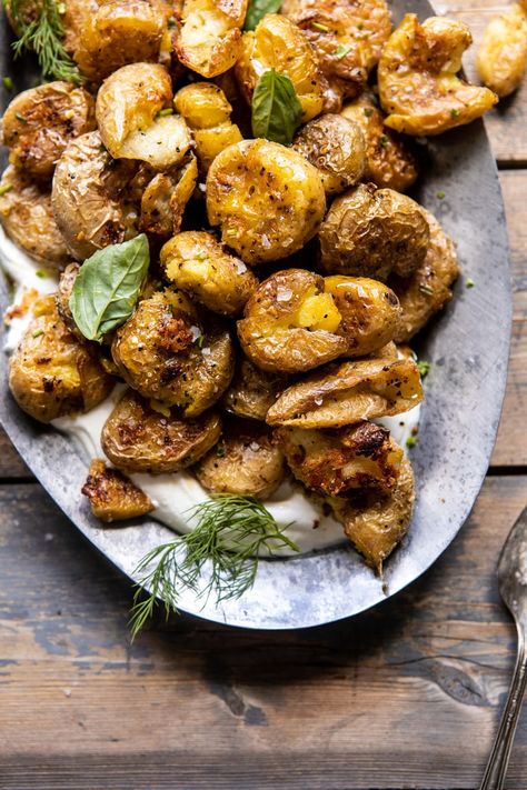 Salt And Vinegar Potatoes, Half Baked Harvest Recipes, Crispy Smashed Potatoes, Salt And Vinegar, Gold Potatoes, Yukon Gold, Potato Sides, Harvest Recipes, Half Baked