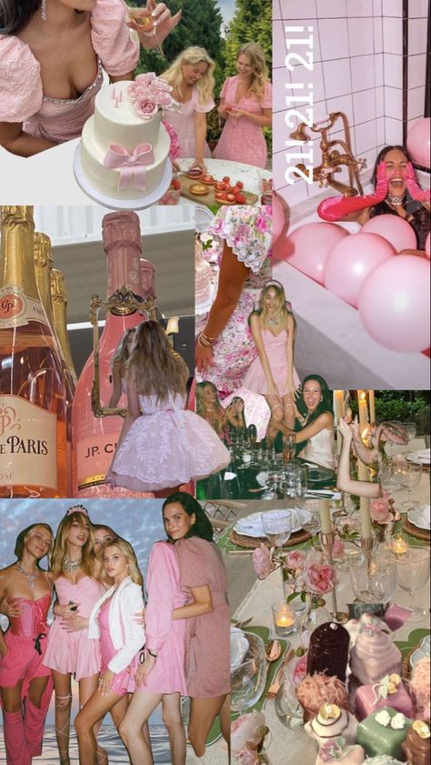 22nd Party Themes, Glam Birthday Aesthetic, Pink And White Party Aesthetic, Pink Party Astetic, Pink Girly Bachelorette Party, Pink Birthday Dress Aesthetic, Cute Dress Picture Ideas, Pretty Pink Birthday Party, Loveshackfancy Party Theme