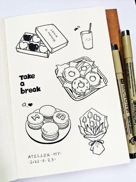 Food Easy Drawing, Foodie Drawing, Food Drawing Easy, Perspective Drawing Lessons, Pencil Sketch Images, Bulletin Journal Ideas, Art Sketches Doodles, Drawing Journal, Art Journal Therapy