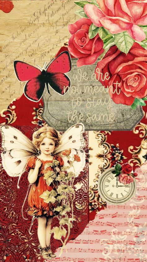 #vintage #red #fairy #vibes #aesthetic #butterfly #fyp Fairy Vibes Aesthetic, Clover Fairy, Nature Fairy, Red Fairy, Aesthetic Butterfly, Fairy Wallpaper, Mixed Media Journal, Collage Art Mixed Media, Art Inspiration Drawing