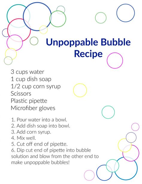 Unpoppable Bubble, Vetenskapliga Experiment, Bubble Recipe, Bubble Activities, Kid Experiments, Diy Science, Preschool Science, Science Experiments Kids, Play Dough