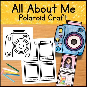 This Polaroid Craft makes the perfect back-to-school activity for your students! Have students share about themselves with the film picture prompts provided or create your own!What's included with this download:2 different polaroid cameras (PDF)Editable Text Film (Powerpoint)20 film with the following prompts/sayings in ENGLISH & SPANISH:1. _________ (for student's name)2. My Picture!3. Self Portrait4. My Nationality5. My Hobbies6. Summer Memory7. Future Career8. Favorite Colors9. Favorite F Polaroid Pictures Craft Ideas, Get To Know You Crafts Elementary, Student Crafts For Parents, Preschool Polaroid Craft, Polaroid Crafts For Kids, Preschool Camera Study, Camera Activities For Preschool, Camera Crafts For Kids, Diy Camera Craft