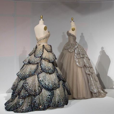 The Most Dressed pair are Christian Dior's "Junon" and “Venus” gowns from the collection of Mrs. Byron C. Foy aka Thelma Chrysler (of car and building fame). They have been shown in 13 exhibitions, often together. In our Stories, see how they’ve added glamour to each exhibition—under conservation appropriate conditions, of course. // Left: “Junon,” House of Dior (French, founded 1947), Christian Dior (French, Granville 1905–1957 Montecatini), fall/winter 1949-50; Gift of Mrs. Byr Dior Gown, Ac New Leaf, Dior Dress, Christian Dior Haute Couture, Venus Dresses, Costume Institute, Ex Machina, Mode Vintage, Couture Dresses