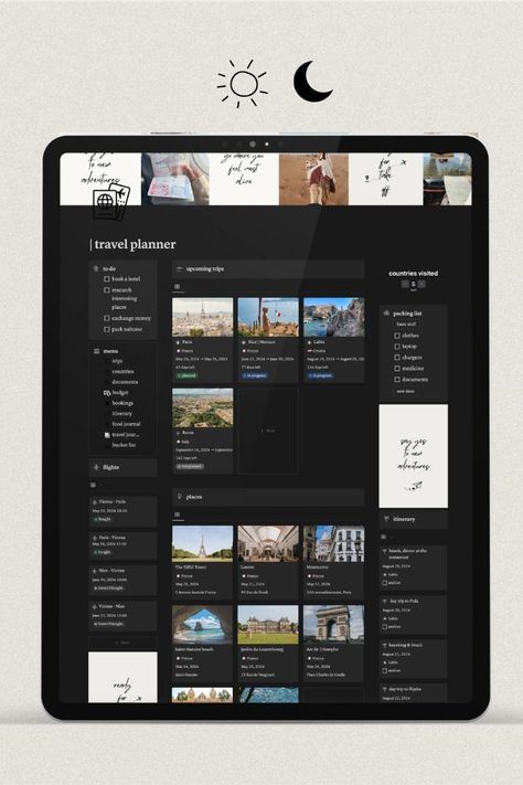 Notion Travel Planner Template | Itinerary Planner | Notion Travel Template | Travel Organizer notionassignment #notionhacks📒. Notion Travel Template, Notion Travel Planner, Notion Organization, Notion Workspace, Travel Template, Due Date Calendar, Travel Planner Template, Life Planner Organization, Itinerary Planner