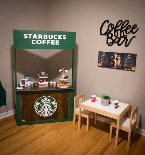 Starbuck Mode Classroom, Dramatic Play Area Furniture, Pretend Play Classroom, Child Playroom, Kids Restaurant, Coffee Stand, Dramatic Play Preschool, Dramatic Play Area, Toddler Playroom