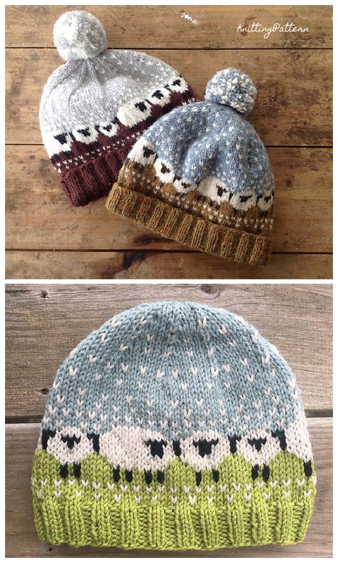 Knit Fair Isle Sheep Hat Free Knitting Pattern & Paid - Knitting Pattern Pola Kupluk, Fair Isle Knitting Patterns Free, Maglia Fair Isle, Sheep Knitting Pattern, Sheep Hat, Hat Free Knitting Pattern, Pola Topi, Knit Fair Isle, Beanie Knitting Patterns Free