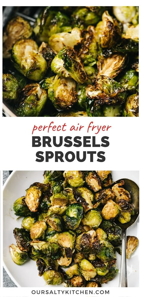 Cook Brussels sprouts in the air fryer for the crispiest, yet most tender, Brussels sprouts you'll ever make! Seasoned simply and enhanced with balsamic vinegar, air fryer Brussels sprouts are foolproof and perfect every single time. You'll never want to cook Brussels sprouts any other way again - ever! This Brussels sprouts recipe is naturally vegan, keto, and whole30, but be sure to click through for plenty of variations to make this recipe your own. #airfryer #brusselssprouts #sidedish Frozen Brussels Sprouts, Air Fryer Brussels Sprouts, Fried Brussel Sprouts, Cooking Brussel Sprouts, Crispy Brussel Sprouts, Sprouts Recipe, Sprout Recipes, Brussels Sprouts Recipe, Air Fryer Healthy