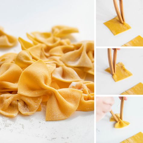 Making Different Pasta Shapes, Homemade Bow Tie Pasta, How To Make Bowtie Pasta, How To Make Bow Tie Pasta, Homemade Noodle Shapes, Easy Pasta Shapes By Hand, How To Make Different Pasta Shapes, How To Shape Pasta, Shaping Pasta By Hand