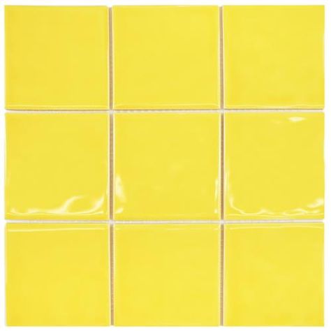 Twist Square Yellow Lemon 11-3/4" x 11-3/4" Ceramic Mosaic Fireplace Facade, Tiles For Wall, Square Ceramic, Ceramic Mosaic, Bathroom Walls, Ceramic Mosaic Tile, Merola Tile, Tile Saw, Modern Tiles