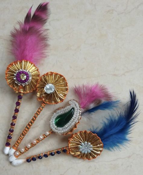 Krishna Basuri Decoration, Tilak Stick, Indian Handicrafts Decor, Laddoo Gopal, Paper Flower Wall Hanging, Handmade Rakhi Designs, Acrylic Rangoli, Wedding Pen, Wedding Flower Jewelry