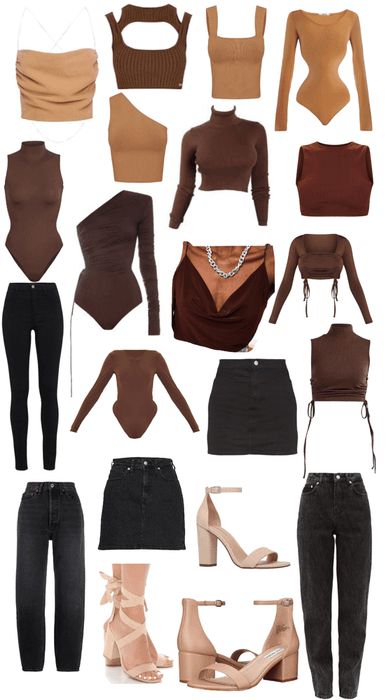 Tan Outfits For Women Summer, Brown Aesthetic Outfit Ideas, Shades Of Brown Outfits For Black Women, Nude Clothes Aesthetic, Nude Summer Outfit, Nude Shirt Outfit, Brown And Tan Outfits, Nude And Black Outfit, Nude Outfits For Black Women