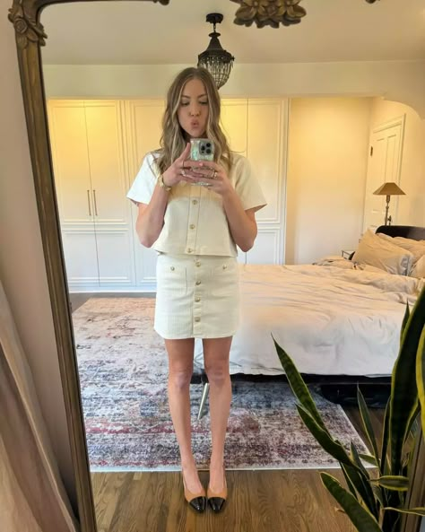 Stassi Schroeders Ecru Look Stassi Schroeder Outfits, Stassi Schroeder Style, Stassi Schroeder, Vanderpump Rules, Stunning Outfits, A J, Fit Check, Denim Mini, Denim Mini Skirt