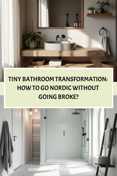 Small Scandinavian bathroom with large window and minimalist fixtures Nordic Bathroom Scandinavian Style, Bathroom Design On A Budget, Small Scandinavian Bathroom, Bathroom Scandinavian Style, Small Bathroom On A Budget, Scandinavian Bathroom Design Ideas, Wooden Vanity Unit, Scandinavian Bathroom Design, Minimalist Vanity