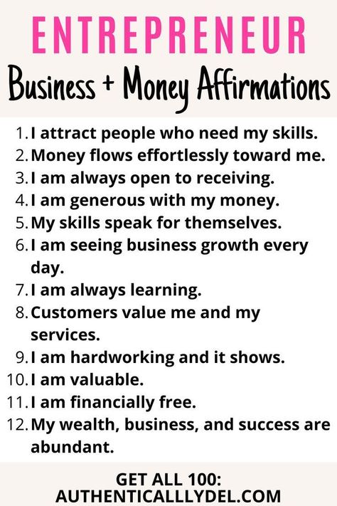 entrepreneur business+money affirmations Daily Affirmations Success, Entrepreneur Affirmations, Business Prayer, Business Affirmations, Money Prayer, Right Mindset, Business Inspiration Quotes, Vision Board Manifestation, Wealth Affirmations