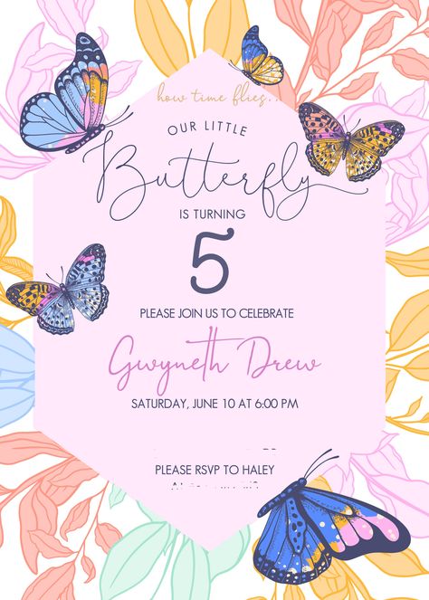 Butterfly Fifth Birthday, Girl Birthday Themes 5th, Birthday Theme For 5 Year Girl, Girls Fifth Birthday Party Ideas, Fourth Birthday Theme Girl, 5th Girl Birthday Party Themes, 5th Birthday Themes Girl, Four Birthday Theme Girl, Girls 5th Birthday Themes