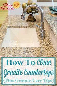 Here are instructions for how to clean granite countertops, as well as granite countertop care tips for daily care as well as when there are scratches, stains or etching {on Stain Removal 101} Clean Granite Countertops, Caring For Granite Countertops, Cleaning Granite Countertops, Granite Cleaner, Clean Countertops, How To Clean Granite, Homemade Toilet Cleaner, Hardwood Floor Cleaner, Cleaning Painted Walls