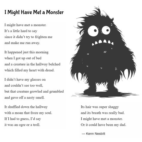 Children Poems, Fun Poems, Funny Poetry, Poem For Kids, English Poem, Easy Poems For Kids, October Poems For Kids, Monster Poem, Quotes About Monsters