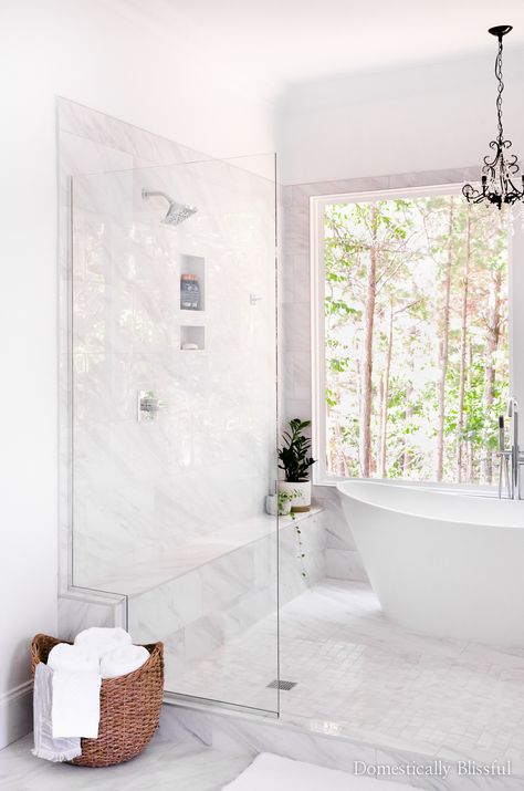 A master bathroom tour of our white bathroom and wetroom with a soaking tub and two showers. Bathroom Tour, Bathrooms Decor, Decorate Ideas, Colorful Bathroom, Mirrors Bathroom, Bathroom Decorations, Calacatta Gold Marble, Wall Bathroom, Decorative Ideas