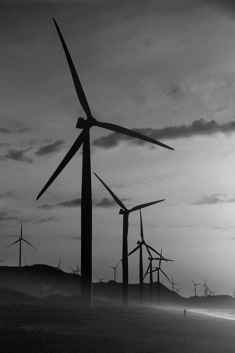 The Bangui Wind Farm by Raniel Jose Castaneda (Philippines)  Monochrome Photography Awards - International Black and White Photography Contest - Show WinnersGallery Wind Farm Photography, Dream Powers, Wind Aesthetics, Windmill Aesthetic, Moonlight Kingdom, Wind Turbines Art, Windmill Energy, Ilocos Norte Philippines, Elements Aesthetic