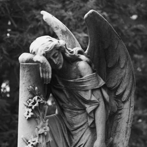 Mary On A Cross, Gothic Statue, The Voices In My Head, Cemetery Statues, Angel Statue, Angel Statues, Gothic Aesthetic, Beautiful Dark Art, Gothic Architecture