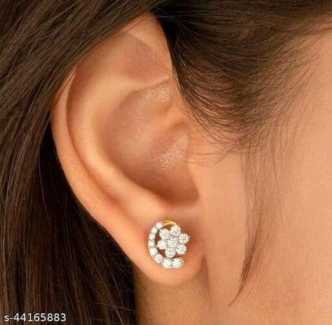 Daimon Ear Rings For Women, Studs Earrings Gold India For Women, Navarathna Bangle, Ruby Jewelry Necklaces, Small Earrings Gold, Real Diamond Earrings, Bridal Earrings Studs, Diamond Tops, Diamond Earrings For Women