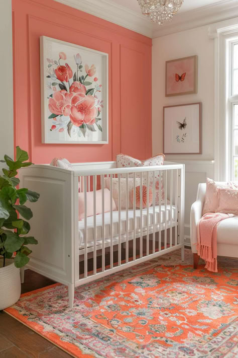 50 Beautiful Baby Girl Nursery Decor Inspirations to Delight Colorful Girl Nursery, Coral Baby Girl Nursery, Kids Lighting Bedroom, Coral Nursery, Baby Girl Nursery Ideas, Nursery Decor Inspiration, Baby Nursery Inspiration, Baby Room Themes, Girl Nursery Ideas