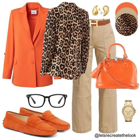 Tanasha- Outfit Ideas & Everyday Style | Leopard Print Shirt x Khaki Cargo Pants - 7 Outfit Ideas 🐆 Here are the stand alone style boards for the previous post. Leopard Print is... | Instagram Burgundy Blazer Outfit, Orange Blazer Outfits, Friday Outfit For Work, Outfit Ideas Everyday, Khaki Pants Outfit, Leopard Print Outfits, Jacket Outfit Women, Animal Print Outfits, Khaki Cargo Pants