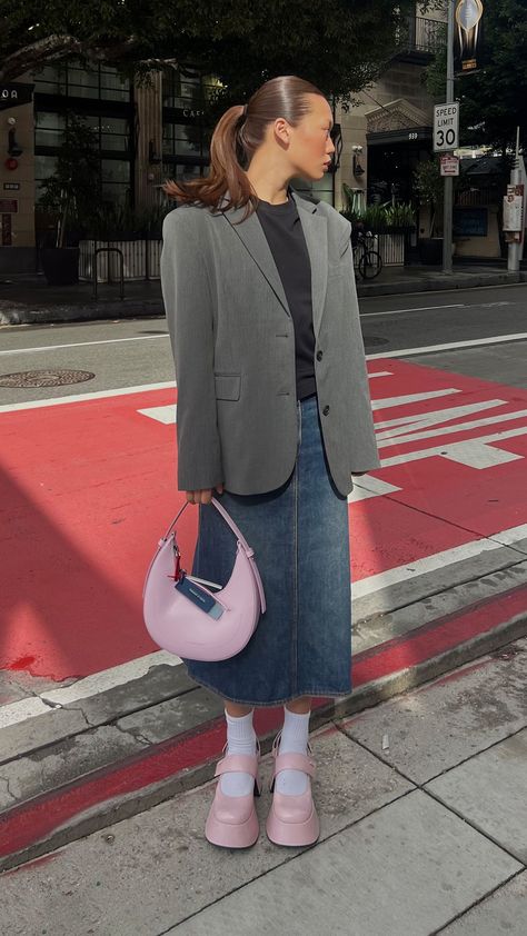 Put together a sleek and structured Lunar New Year look like Kendall Dair does, who injects fun into her outfit with the Rubina slingback Mary Janes and Cockade crescent hobo bag.

#CharlesKeithCelebrates
#CharlesKeithSS23
#ImwithCharlesKeith Gray Skirt Outfit Winter, Hobo Bag Outfit, Gray Skirt Outfit, Grey Blazer Outfit, Blazer With Skirt, Denim Midi Skirt Outfit, Lunar New Year 2023, Midi Skirt Y2k, Jean Skirt Outfits