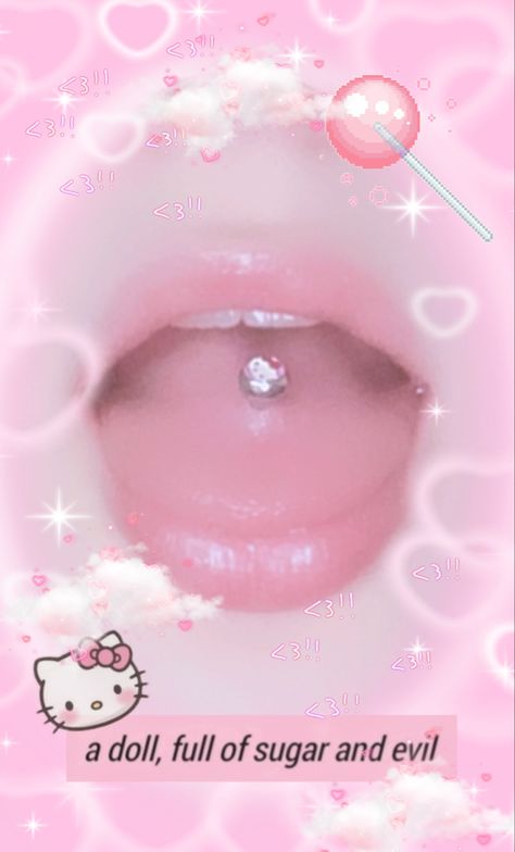 Aesthetic Tounge Piercings, Hello Kitty Tongue Piercing, Kawaii Nose Piercing, Tongue Pericings, Pink Tongue Piercing, Coquette Piercings, Tongue Piercing Aesthetic, Cute Tongue Piercing, Hello Kitty Ring