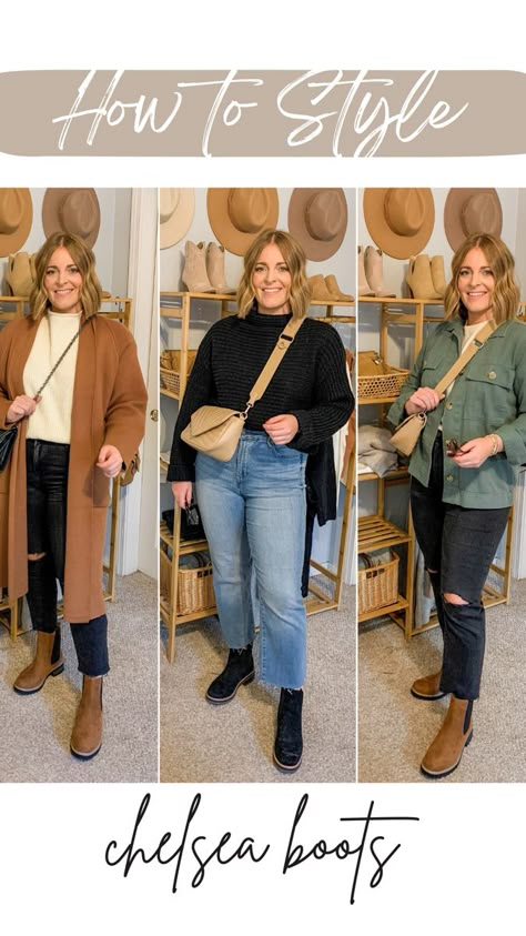 Casual Winter Outfits Chelsea Boots, Best Jeans To Wear With Chelsea Boots, Chelsea Boots Outfit Tan, Brown Chelsea Boots Outfit Women Work, Outfits With Brown Chelsea Boots, Chelsea Boots Winter Outfit, Chelsea Boot Winter Outfit, Black Suede Chelsea Boots Outfit Women, Spring Chelsea Boot Outfit