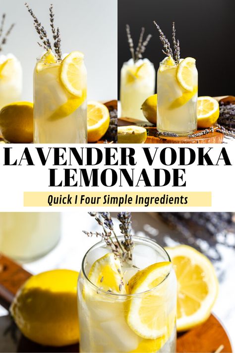 This vodka cocktail comes together with just FOUR simple ingredients and makes for the perfect summer drink! The lavender flavor is so refreshing! Lavender Vodka Lemonade, Lavender Lemonade Cocktail Vodka, Lavender Vodka, Alc Drinks, Lemonade Slushies, French Picnic, Lavender Cocktail, Flavored Lemonade, Lemon Vodka